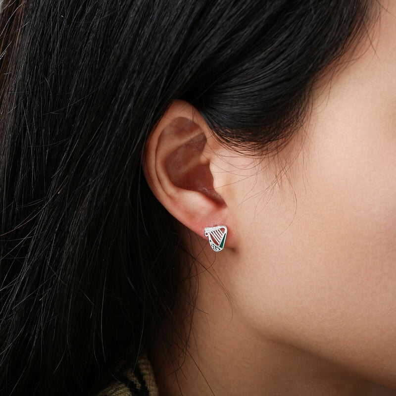 Gr&aacute; Collection Harp With Stones Earrings Sterling Silver