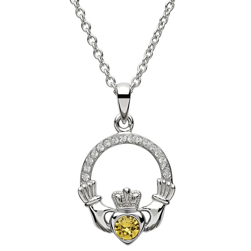 Shanore Claddagh September Sapphire Birthstone Pendant Adorned With Crystal