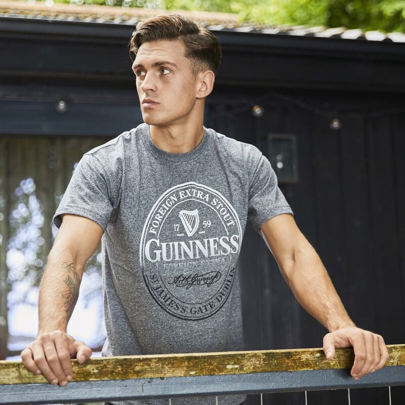 Black Official Guinness Stamp Round Neck T-Shirt  Grey Colour