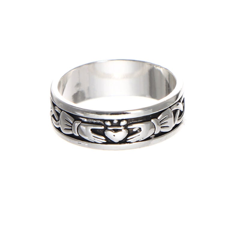 Gr&aacute; Collection Silver Plated Men's Knot & Claddagh Ring
