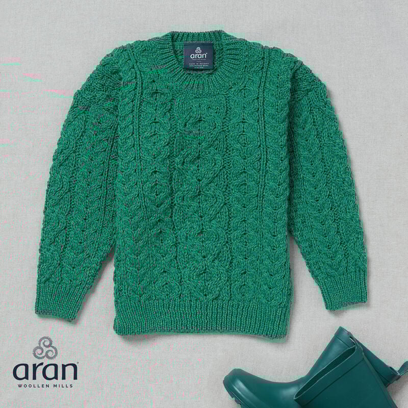 Aran Woollen Mills Children&rsquo;s Trellis Crew Neck Sweater Green