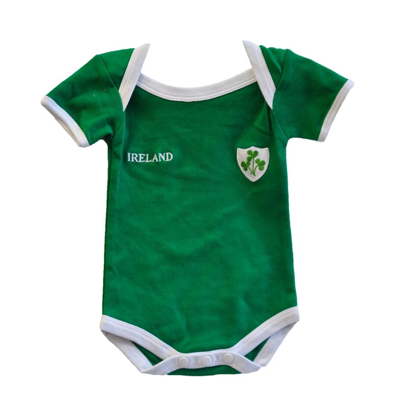 Green Ireland Rugby Baby Vest Designed With A Small Ireland Print And Shamrock Badge