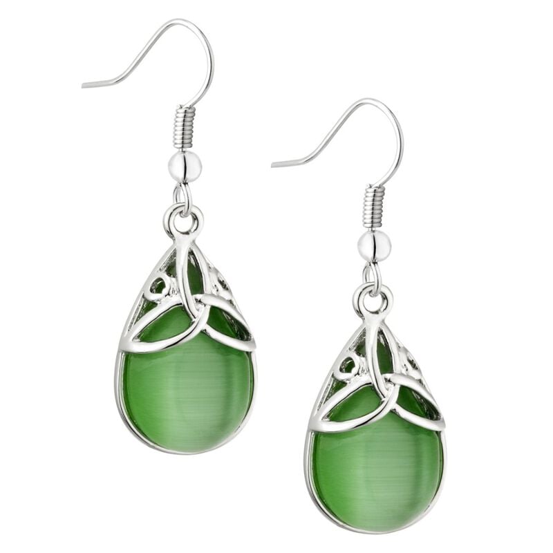 Rhodium Plated Shamrock Drop Earrings With  Green And White Crystals