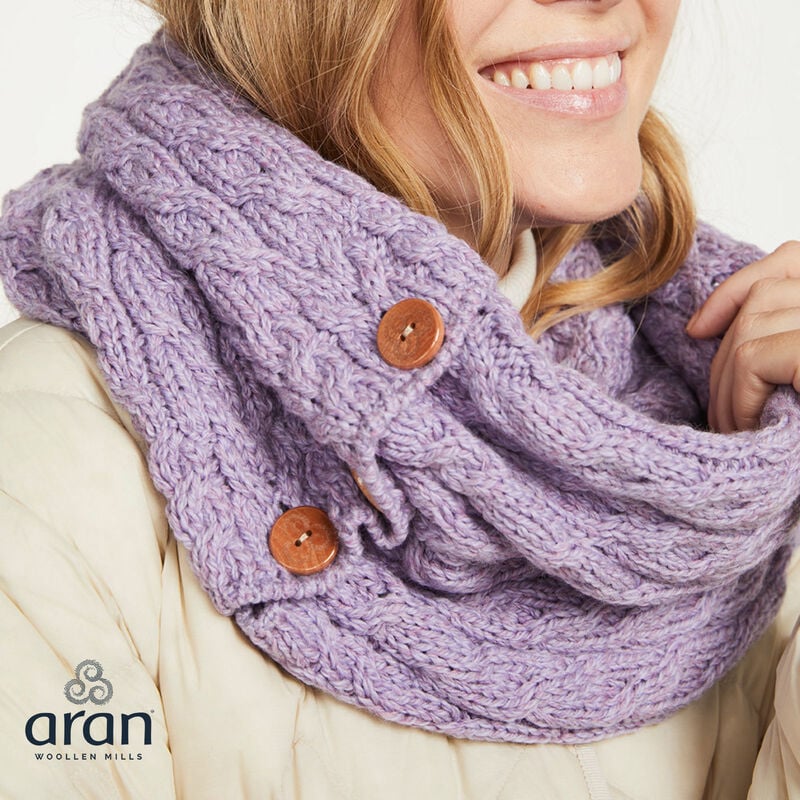 Aran Woollen Mills Lilac Merino Wool Snood Scarf with Buttons