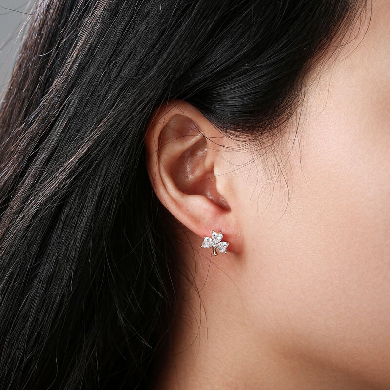 Gr&aacute; Collection Gold Plated Shamrock With 3 Cubic Zirconia Stones Earrings