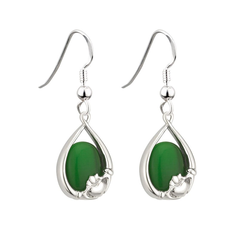Rhodium Plated Connemara Marble Droplet Drop Earrings