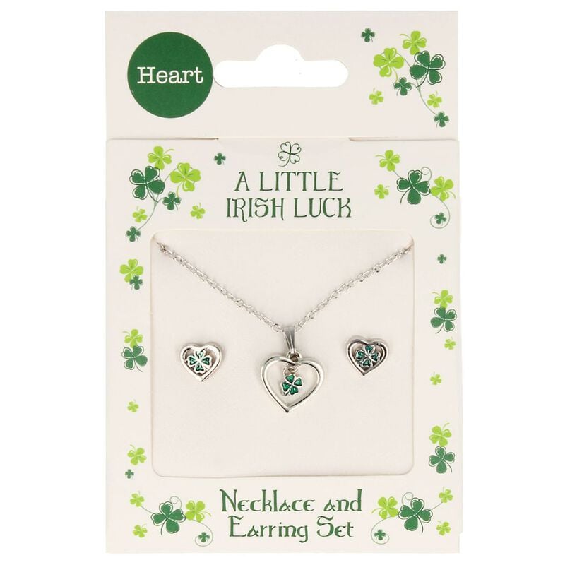 A Little Irish Luck Heart Framed Green Shamrock Jewellery Set