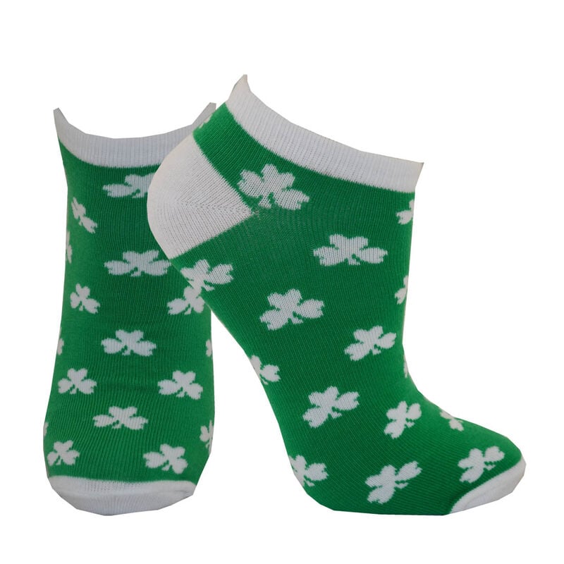 Green Ankle Sock With White Shamrock And With Trim Design