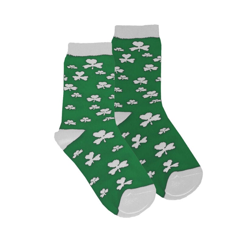 Kids Socks With White Shamrock Print  Green Colour