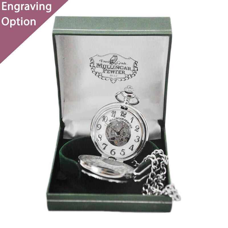 Mullingar Pewter Pocket Watch With Trinity Knot Design And Celtic Border