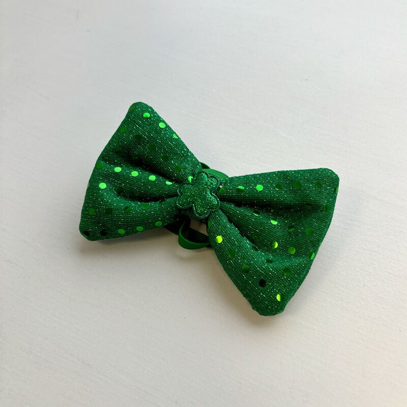 Green Sequin and Shamrock Elasticated Bow Tie