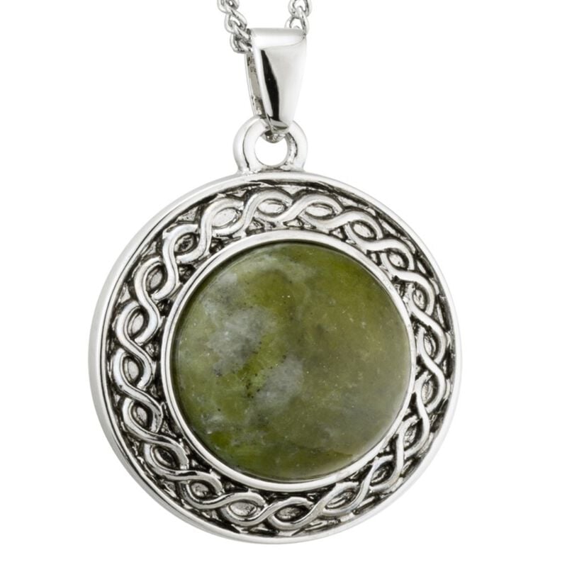 Rhodium Plated Connemara Marble Shamrock Droplet Drop Earrings