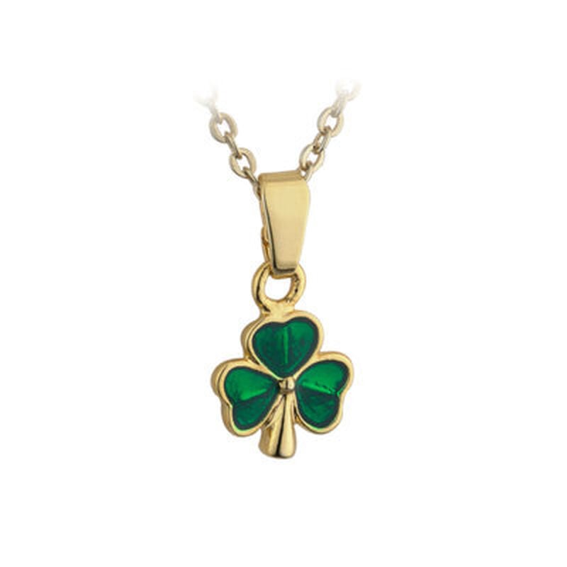 Gold Plated Mini Shamrock Pendant With Green Enamel