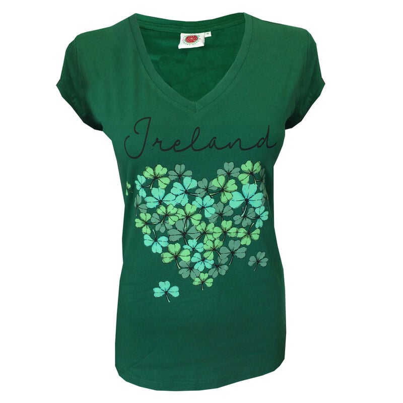 Ireland Heart Shamrock Ladies Tshirt- Green