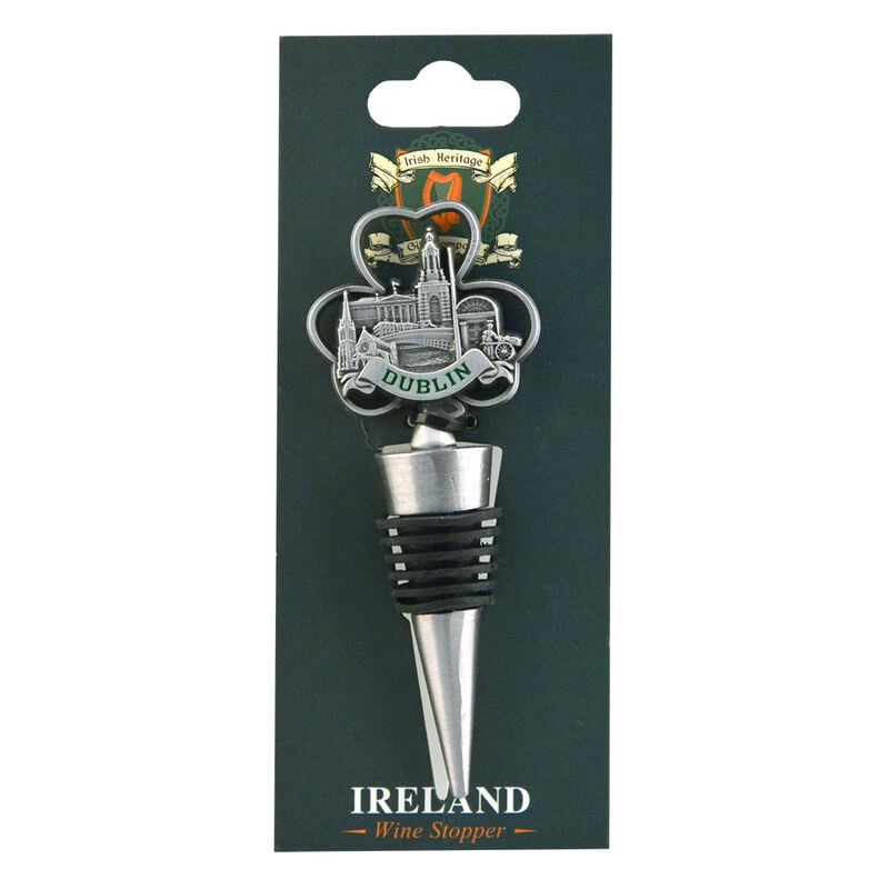 Metal Wine Stopper With Shamrock Shape And Dublin Landmarks Design