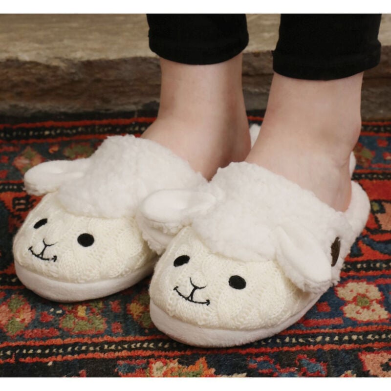 Aran Woollen Mills Fluffy Adult Slip On Slipper With Sheep Design