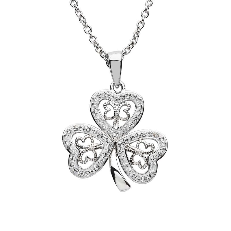 Platinum Plated Pear Drop Trinity Pendant Design With Clear Crystals