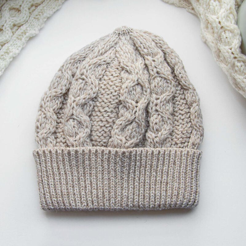 100% Merino Wool Aran Crafts Honeycomb Hat Parsnip