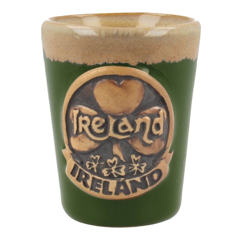 Green Pottery Shot Measure With Shamrock Design