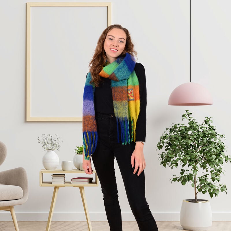 Celtic Ore Authentic Irish Soft Check Scarf  Rainbow Colour