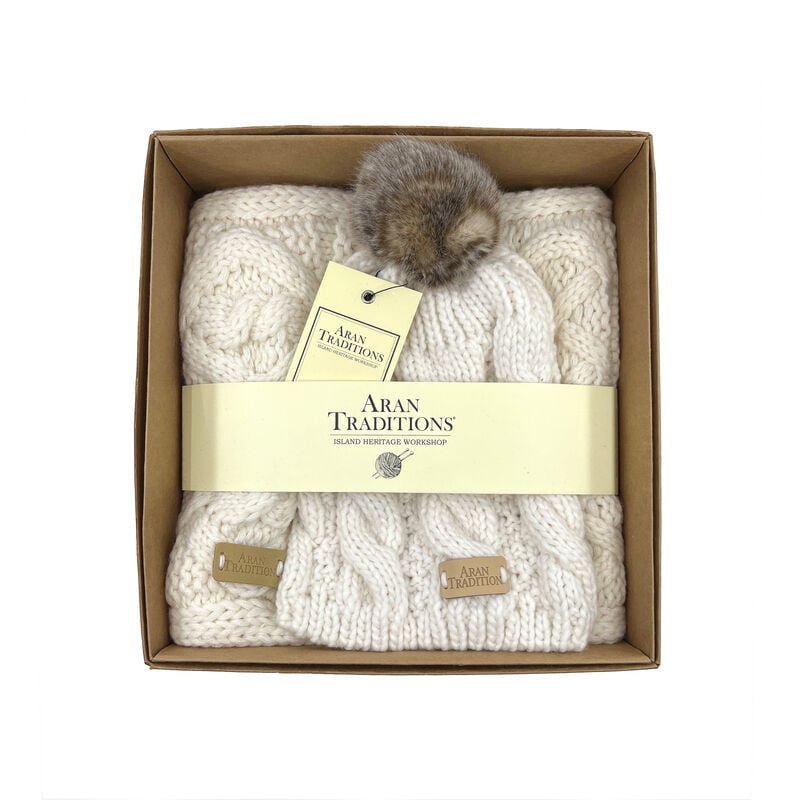 Aran Cable Hat and Snood Gift Set Natural