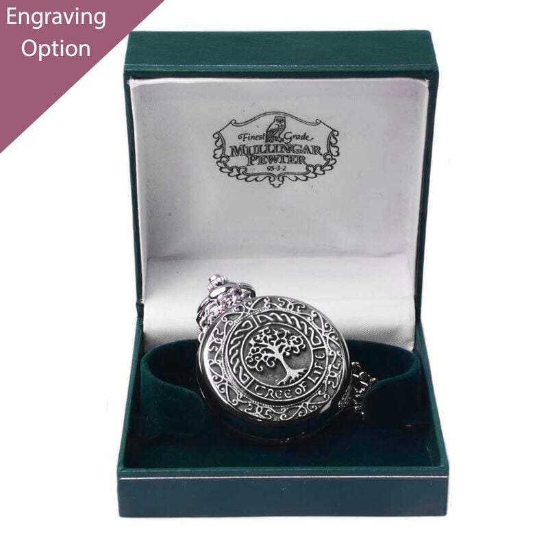 Mullingar Pewter Pocket Watch With Tree Of Life Design And Celtic Border