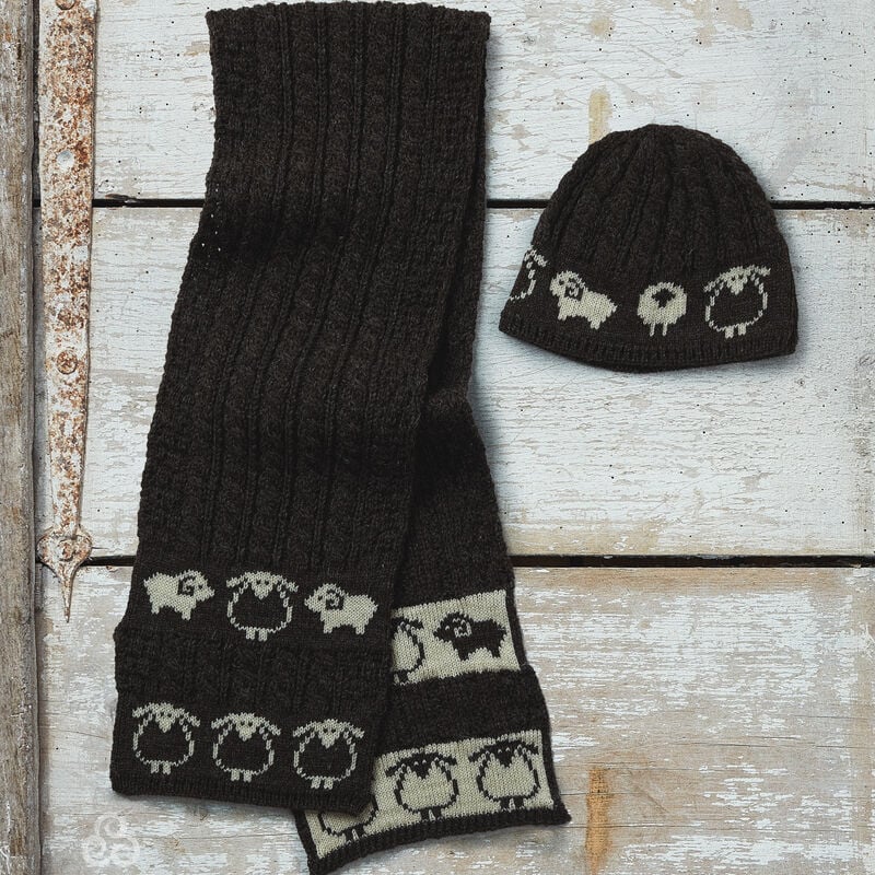 Adult's Woll Scarf With Sheep Pattern, Dark Grey Colour