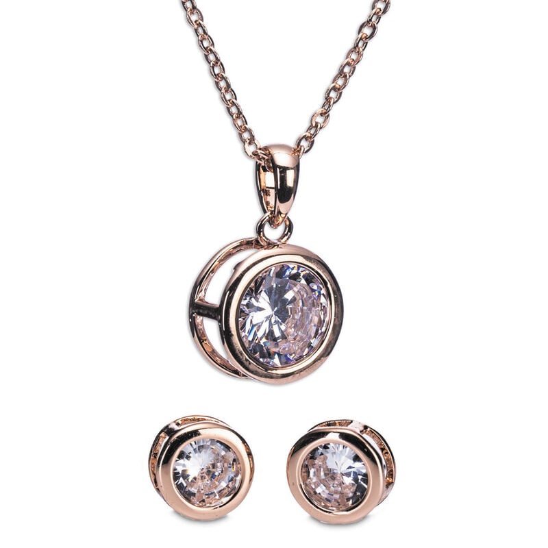 Newgrange Living Rose Gold White Stone Necklace And Earring Set