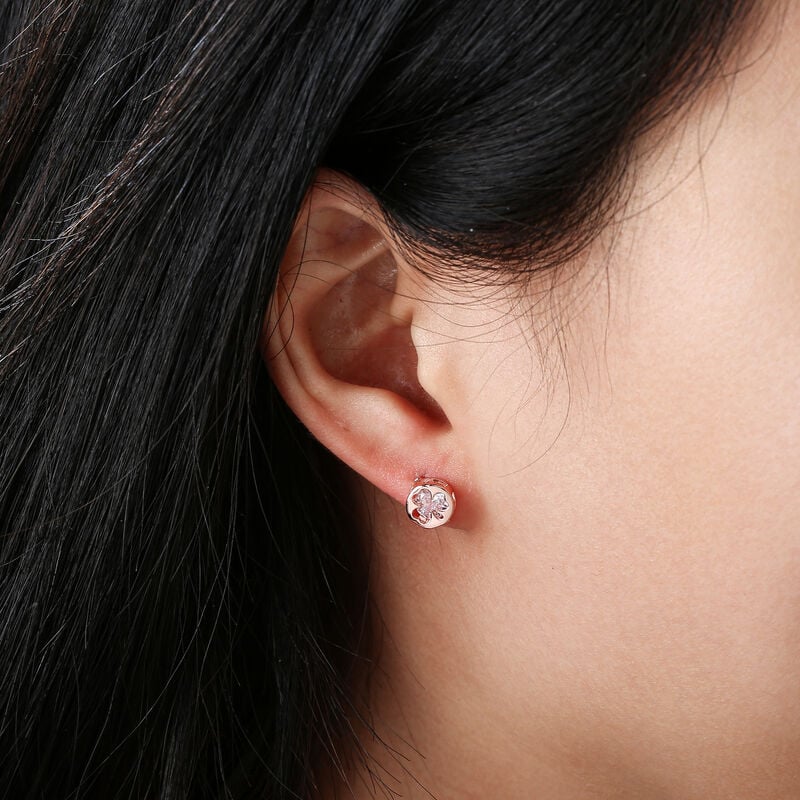 Gr&aacute; Collection Rose Plated Cubic Zirconia Clover Design In Circle Earrings