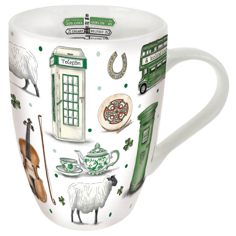 Impressions Of Ireland White Ceramic Tulip Mug With Irish Scenes Design