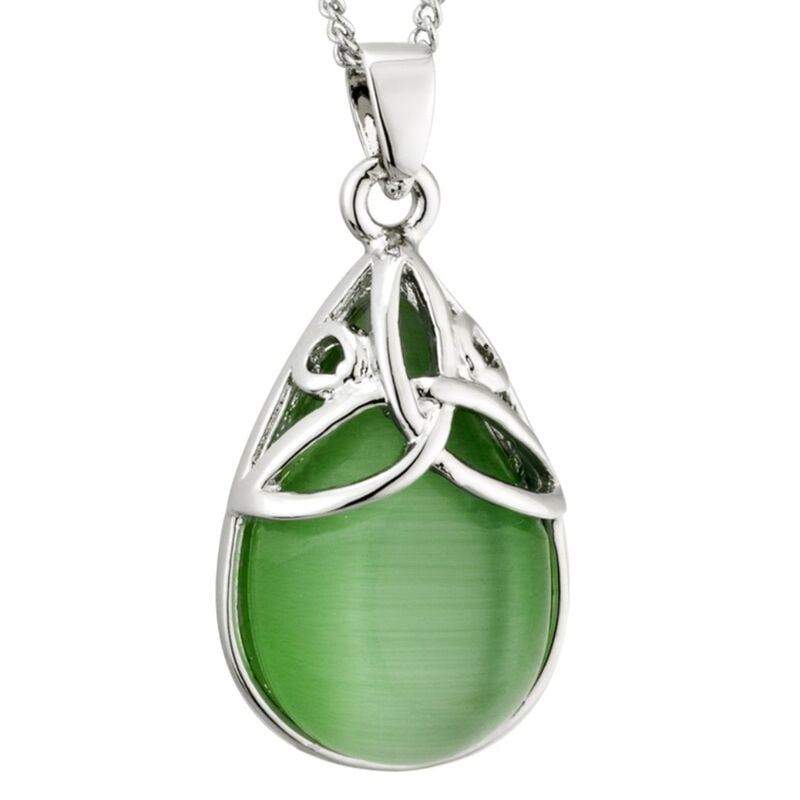 Rhodium Plated Round Connemara Marble Trinity Knot Drop Earrings