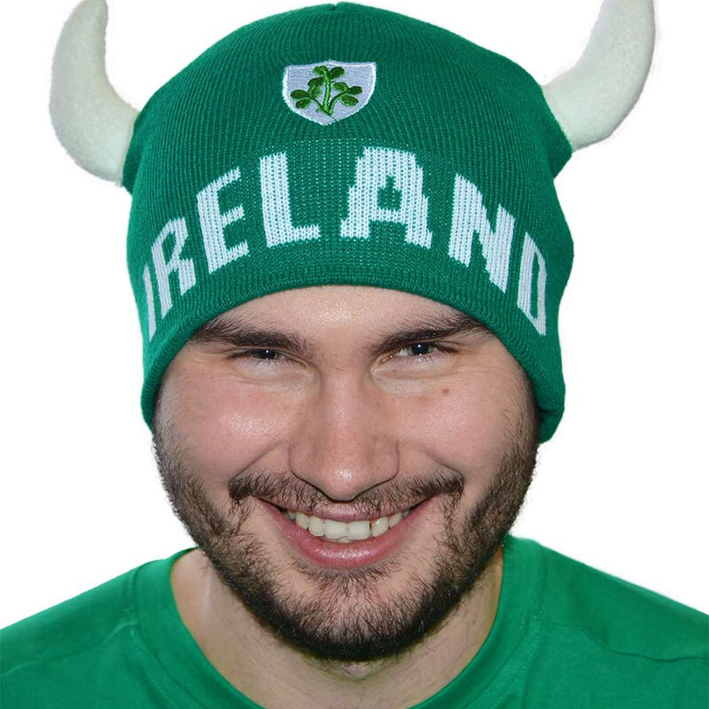 Beanie Hat With Viking Horns And Ireland Crest  Green Colour