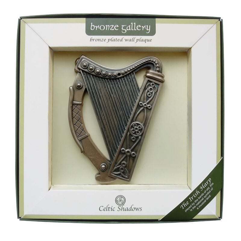 Bronze Plated Wall Plaque With Irish Harp Design 16cm X 13cm