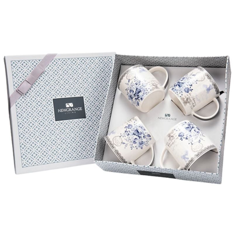 Newgrange Living Rose Blue Bone China Mug Set of 4