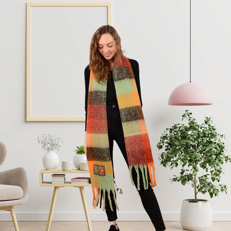 Celtic Ore Authentic Irish Soft Check Scarf  Rust and Mustard Colour