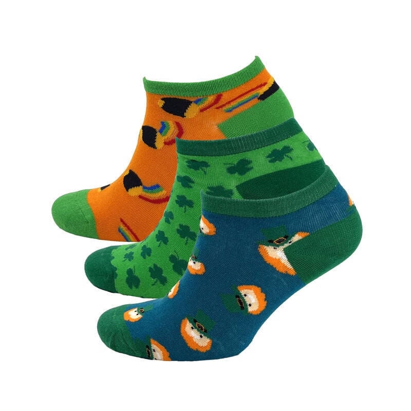 3pack Leprechaun Shamrock and Pot Of Gold Ankle Socks