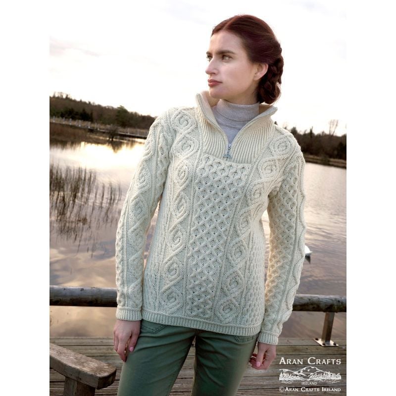 Ladies Headford Merino Wool Half Zip Sweater Natural