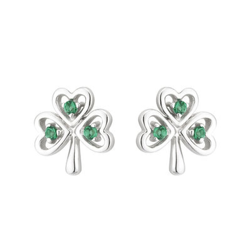 Hallmarked Sterling Silver Shamrock Stud Earring With Cubic Zirconia Stone