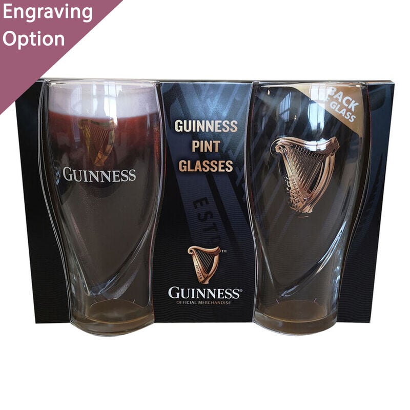 Guinness Logo 2 Pack Pint Glass Set With Embossed Harp