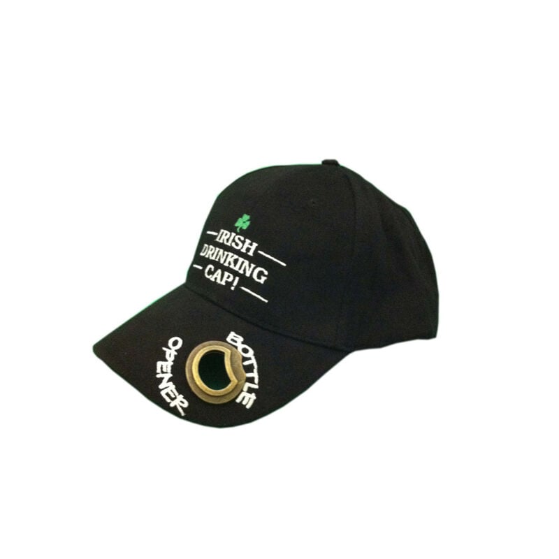 Black Baseball Cap w/ Irish Drinking Cap Lettering And Metal Bottle Opener