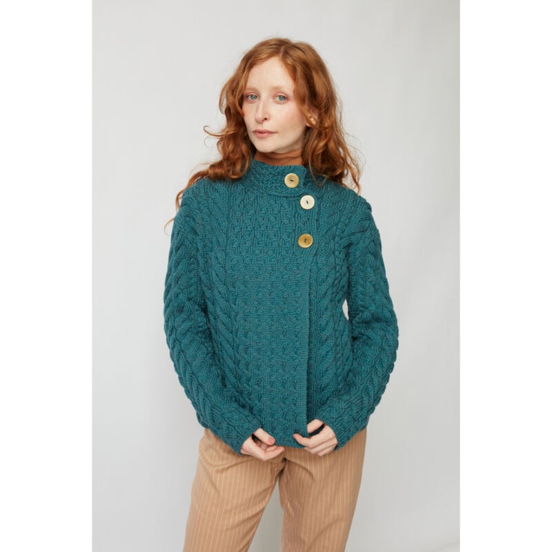 Aran Cable Knit Teal Cardigan