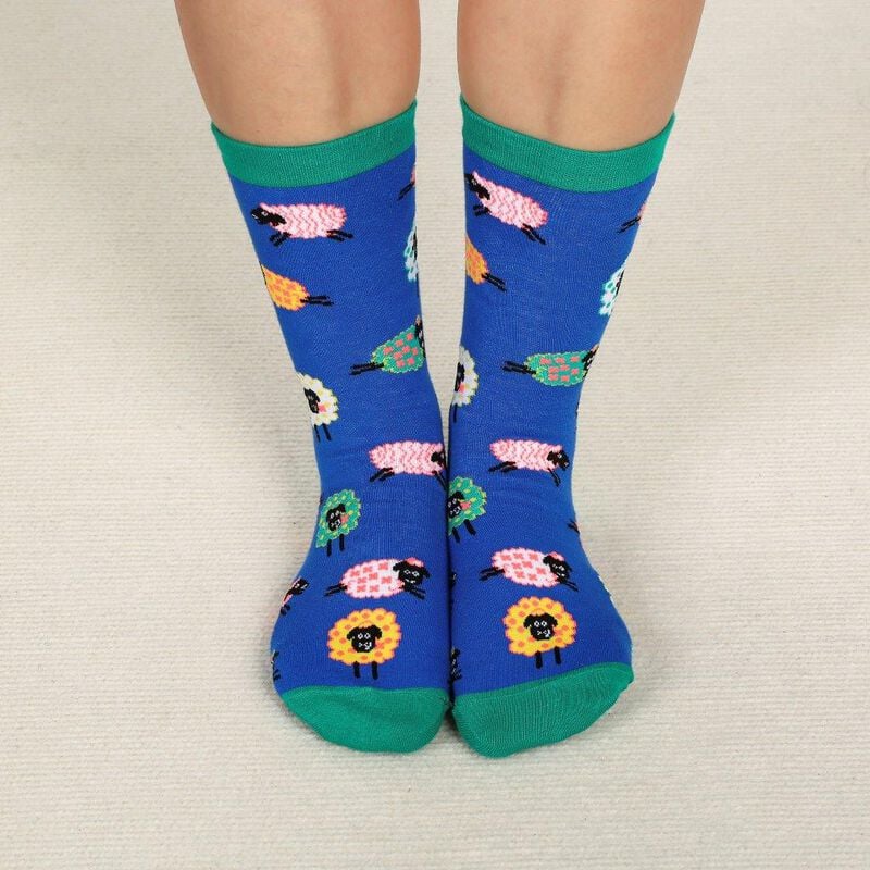 Multi-Coloured  Sheep Sock- Blue