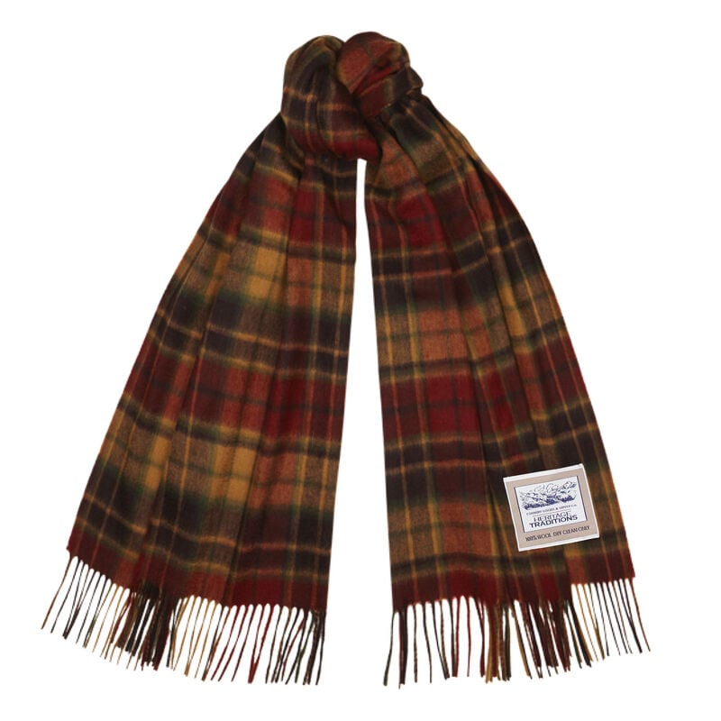 Carrolls Designs Antique Buchanan Wool Scarf With Red  Green and Beige Tartan Des.
