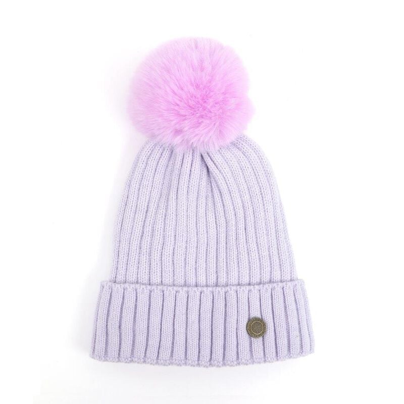 Celtic Weave Purple Ribbed Bobble Hat