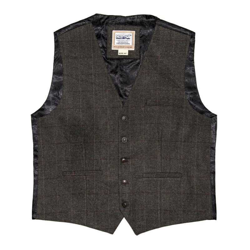 Heritage Traditions Herringbone Tweed  Box Check Waistcoat, Grey Colour