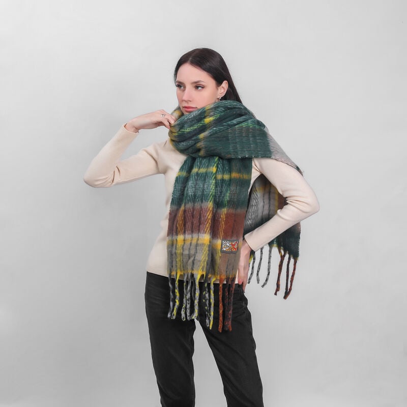 Celtic Ore Tartan Woolly Frailed End Scarf