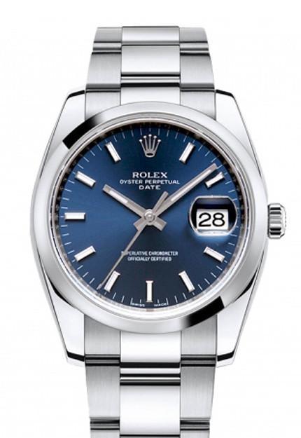 Rolex Oyster Perpetual Date 34 Blue Dial Stainless Steel Men's Watch 115200