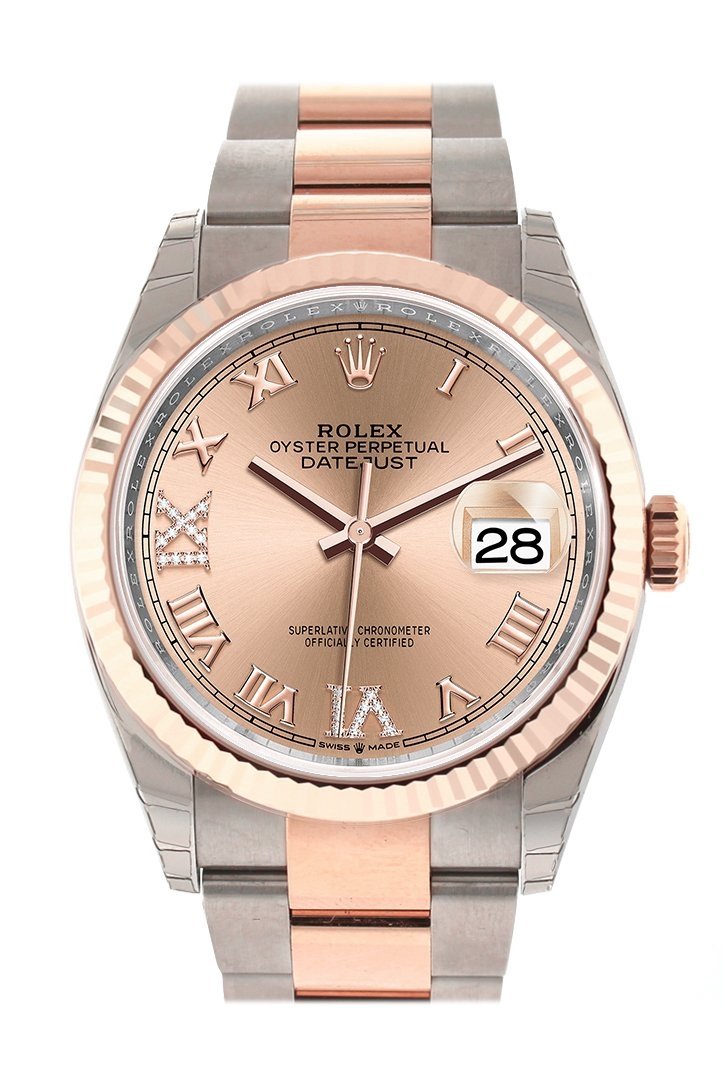 Rolex Datejust 36 Rose Set with Diamonds Dial Fluted Rose Gold Two Tone Watch 126231 NP
