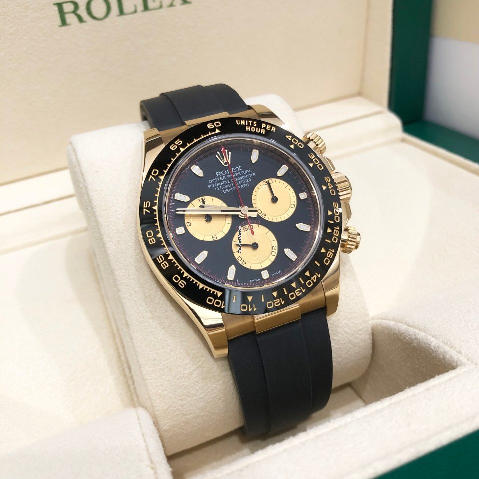 Rolex 116518 Yellow Gold Cosmograph Daytona 40mm Black Paul Newman Index Dial Black Oysterflex