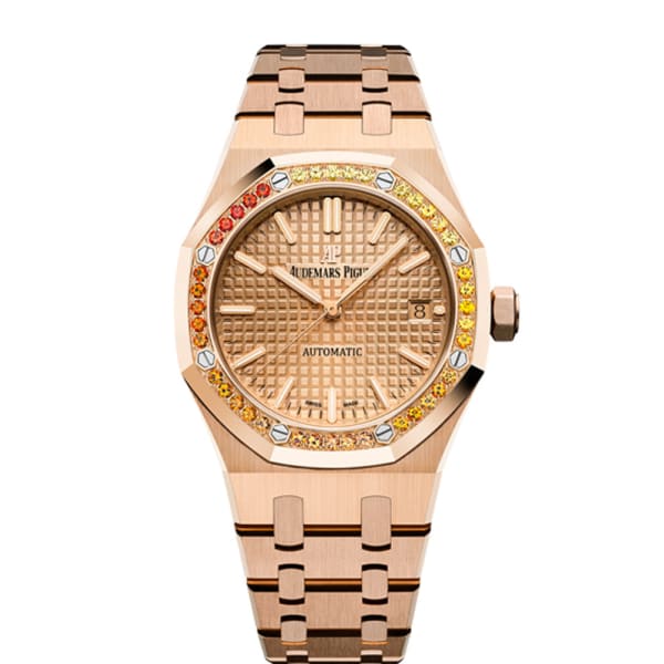 Audemars Piguet Royal Oak Selfwinding, Rose dial, 37mm, Rose gold sapphire-set bezel,